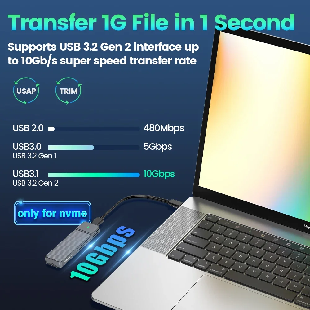 JEYI M.2 SSD Enclosure NVMe SATA Dual Protocols SSD Case USB 3.2 10Gbps PCIe Adapter External Enclosure Supports M and B&M Keys external hard drive case ssd enclosure hard drive enclosure hard disk case external hard drive box hdd case enclosure