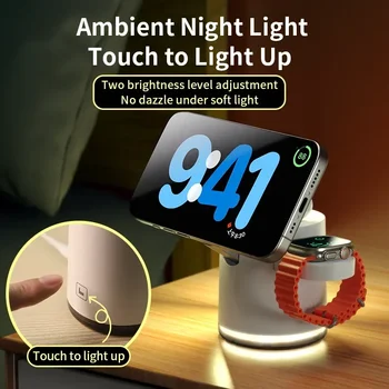 4 in 1 QI2 Wireless Charger Fast Charging Dock Stand Night Light For Magsafe iPhone 16 15 14 Pro Max Airpods Pro 2-8 Apple Watch 2