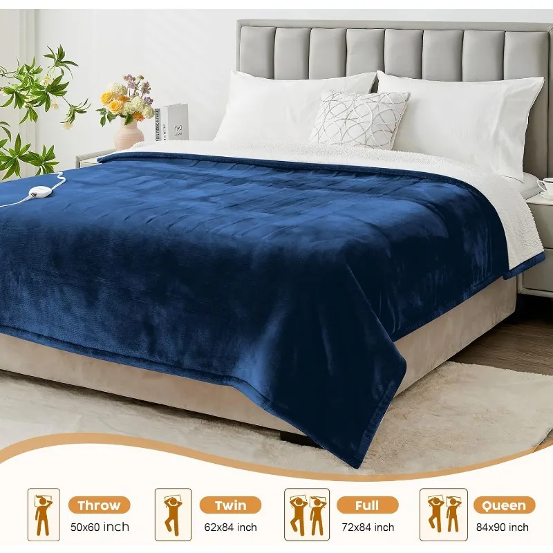 Heated Throw Blanket Flannel Electric Blanket Throw with 4 hrs Timer Auto-Off & 3 Heating Levels Sherpa Heated Blankets