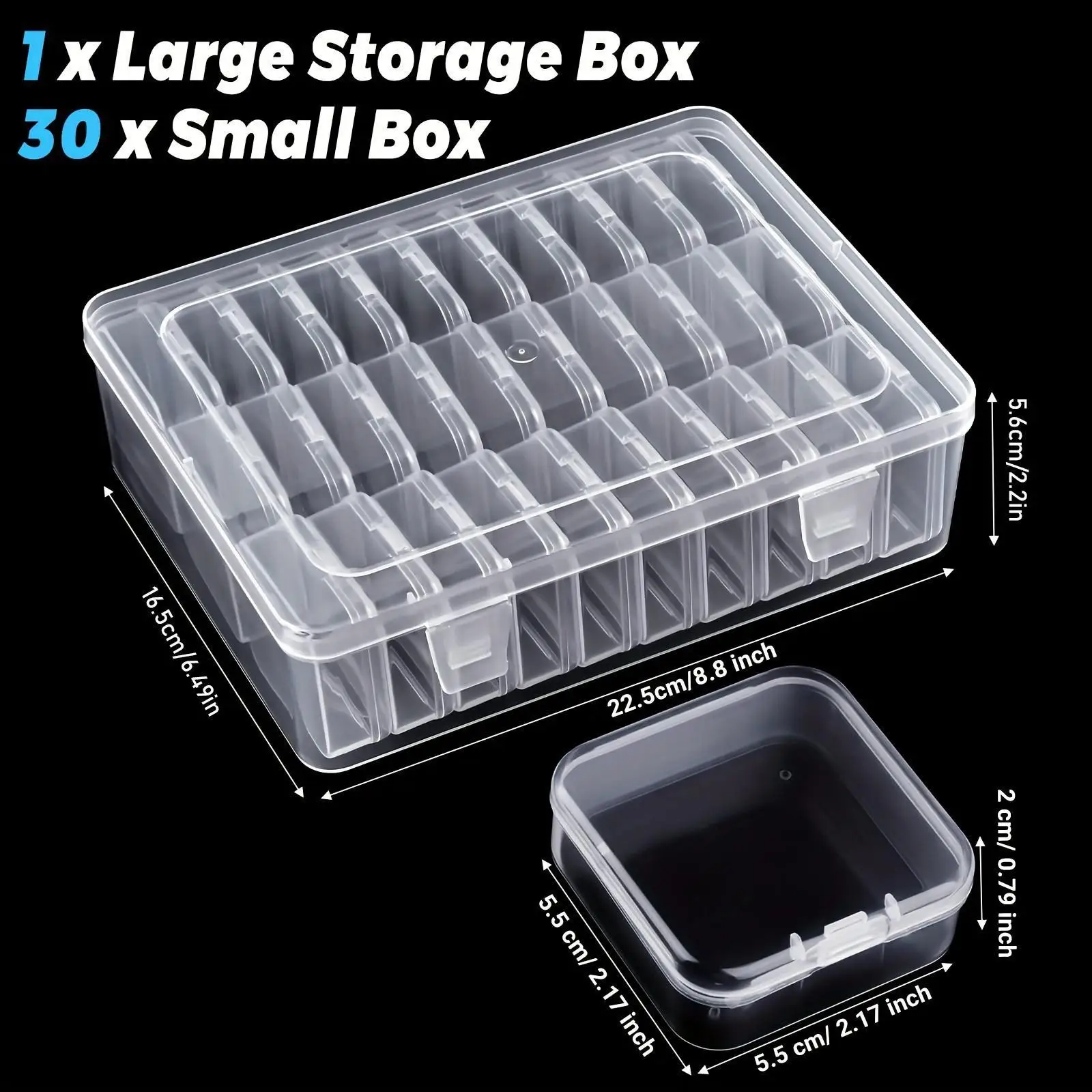 Clear Plastic Organizer Case 30 Small Boxes Empty for Beads Rings Ear Studs
