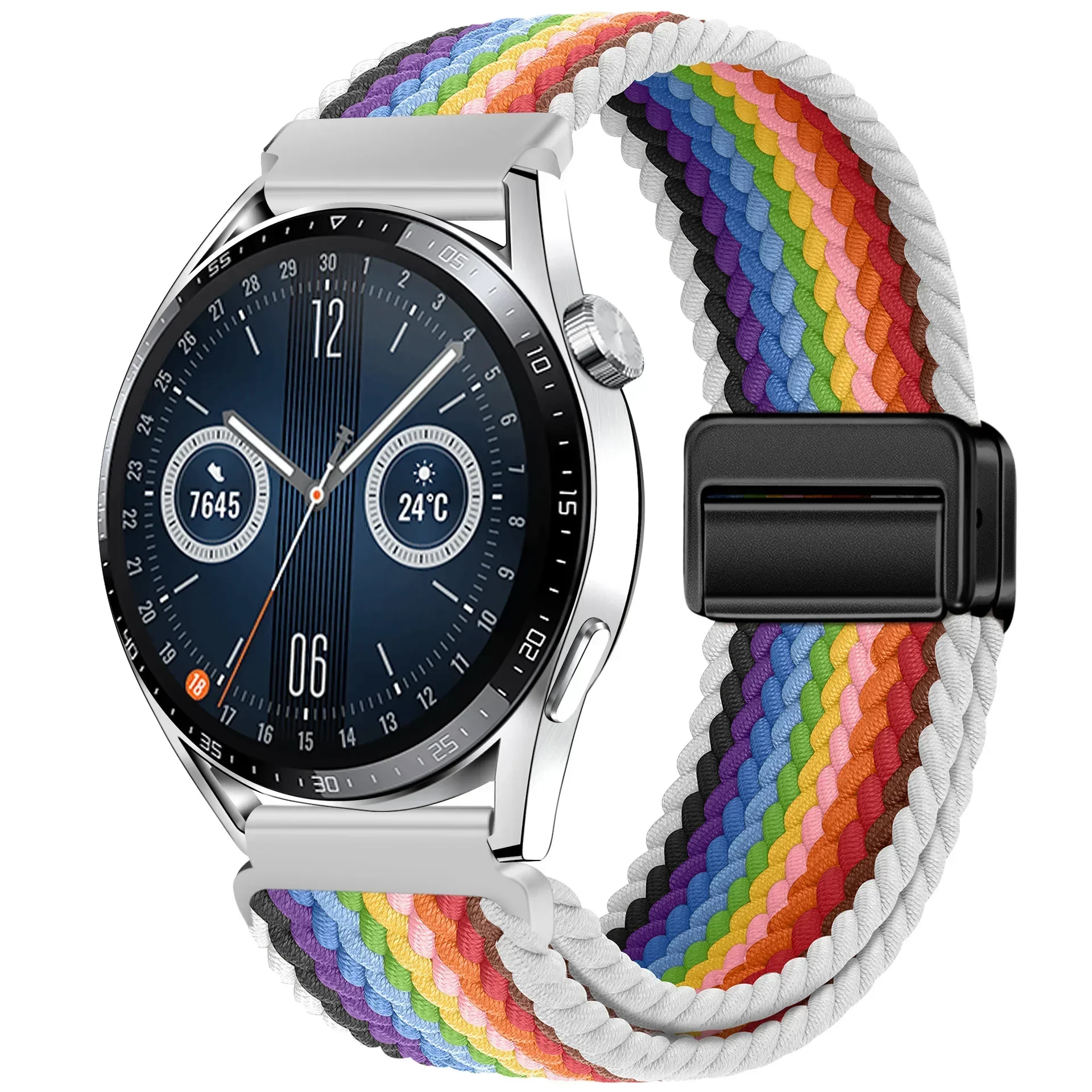 Braided Solo Loop Strap with Magnetic D Buckle, 22mm - Versatile Smartwatch Band