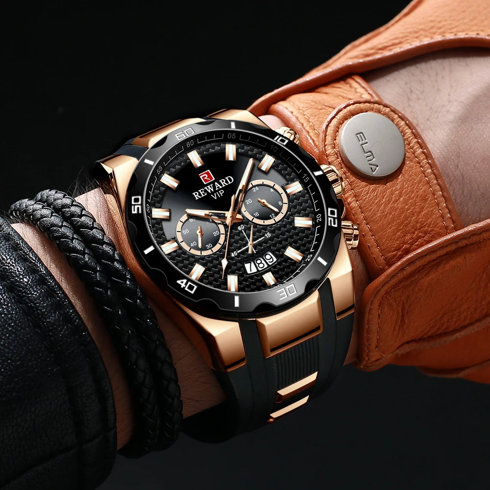 REWARD Chronograph Quartz Watch for Men Luxury Brand Big Dial Military Sport Wristwatch Waterproof Silicone Strap Male Clock 2