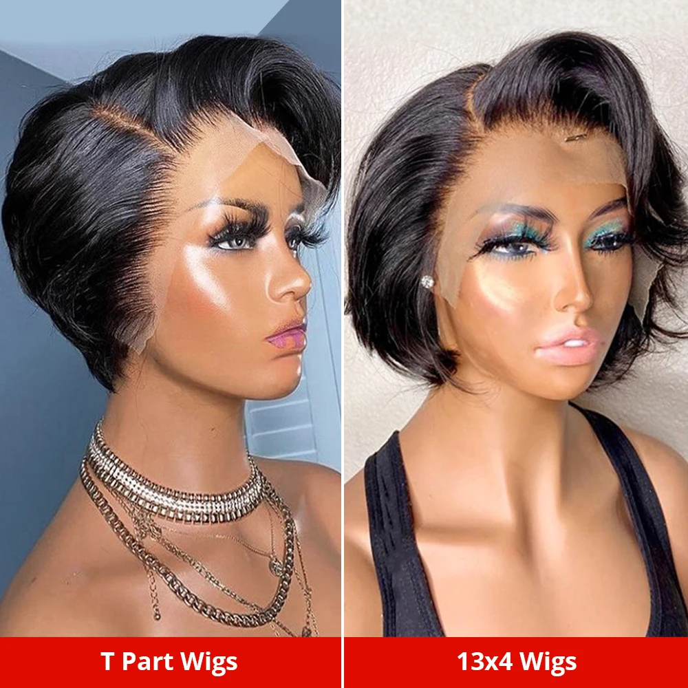 Bone Straight Pixie Cut Human Hair Wigs For Women Brazilian Short Human Hair Wig Natural Hair Pre Plucked Transparent Lace Wigs