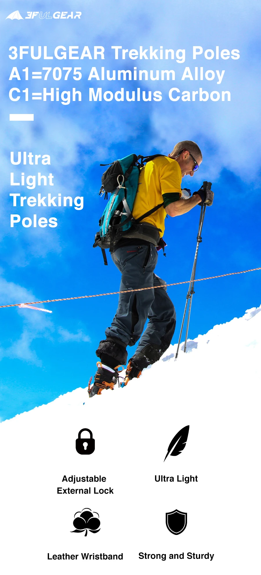 3f Ul Gear Adjustable Trekking Pole Light Weight Carbon Fiber Aluminum Alloy Walking Stick Pole Anti Shock Hiking Stick Aliexpress