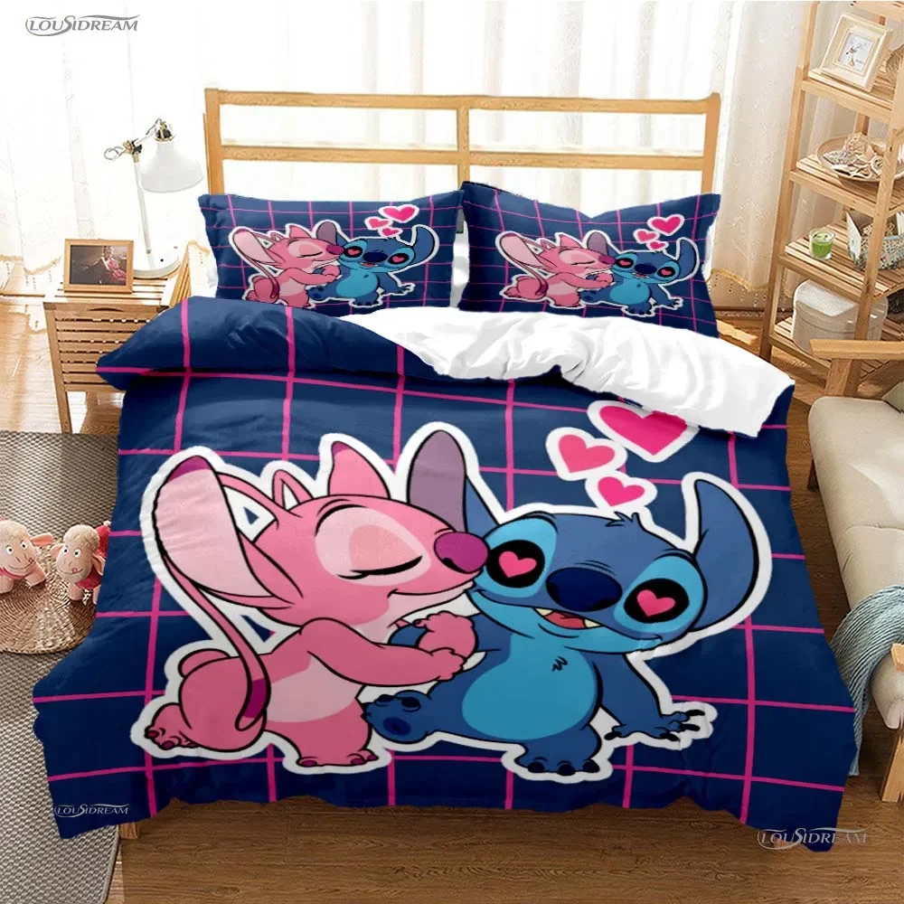 Disney Stitch Cartoon Cut All Season Duvet Cover Comforter Bedding Set Soft Quilt Cover and Pillowcases Single/Double/Queen/King