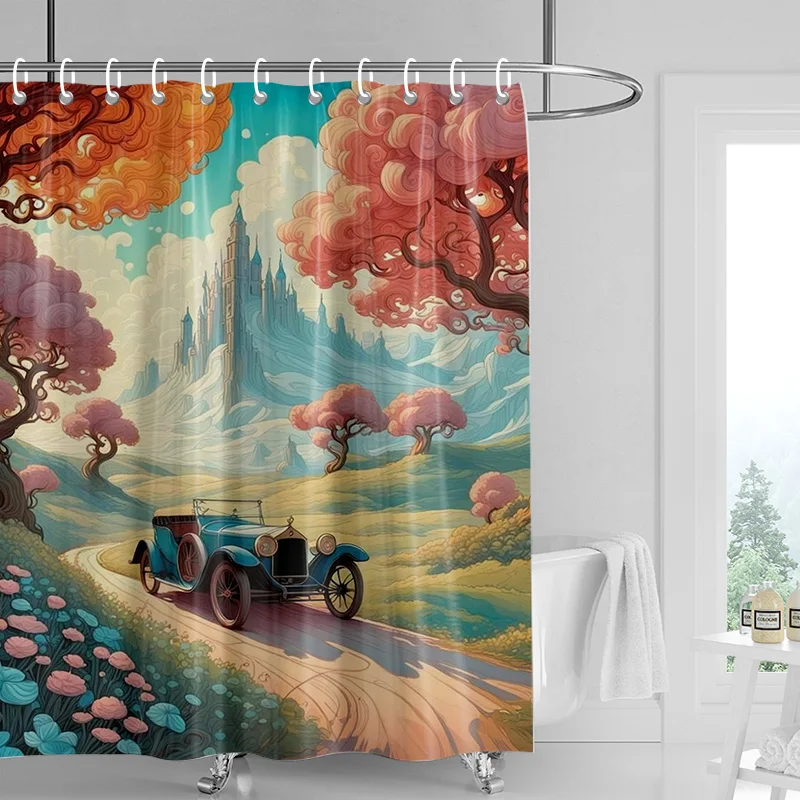 Car Cartoon Shower Curtain Waterproof Bathroom Curtain Bathroom Partition Curtain Universal Home Decor Ins Style 4