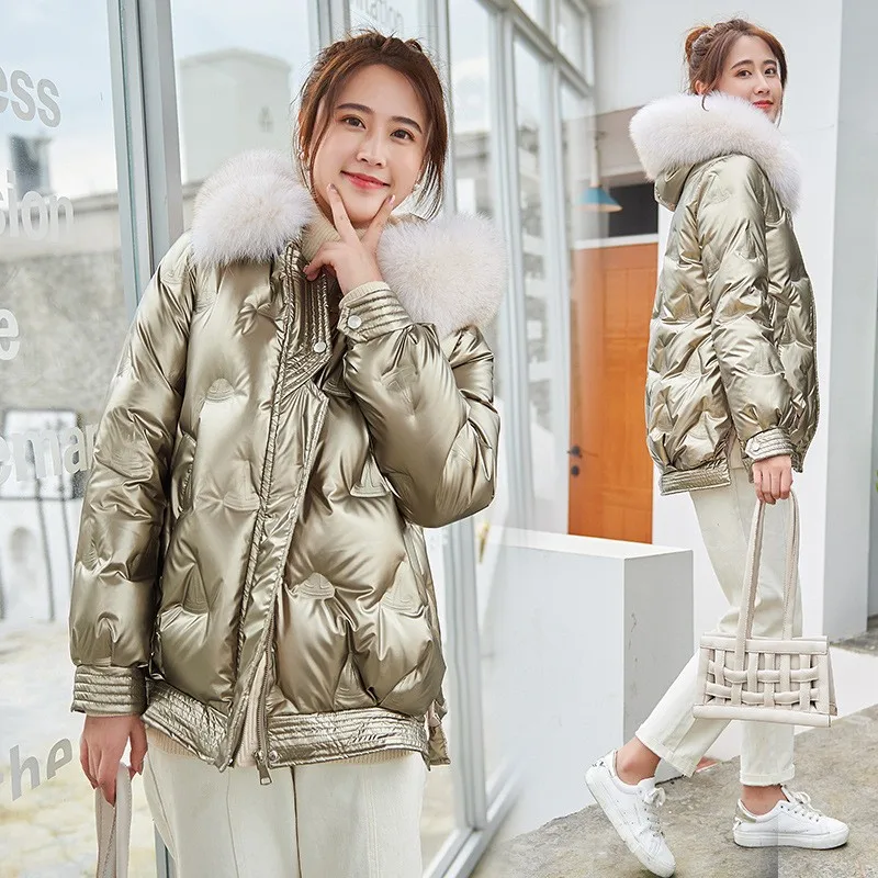 Glossy Down Jacket Women's Short Small Man Winter New Korean Version Loose White Duck Down Bread Jacket