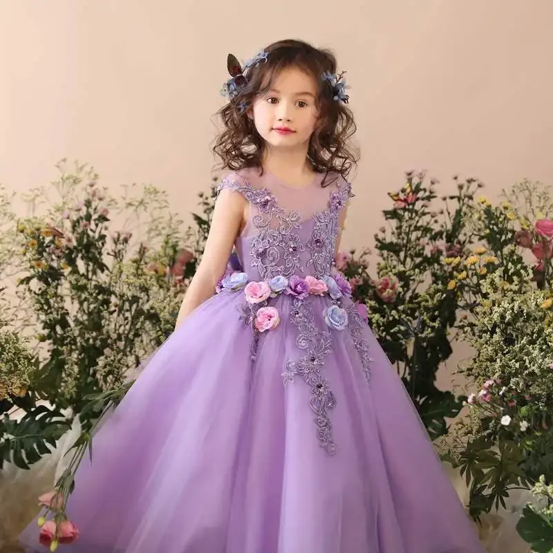 

Little Girls Luxury Princess Long Dress Toddler Girls Tutu Floral Dresses Embroidery Teen Girls Vintage Evening Party Gown Tulle