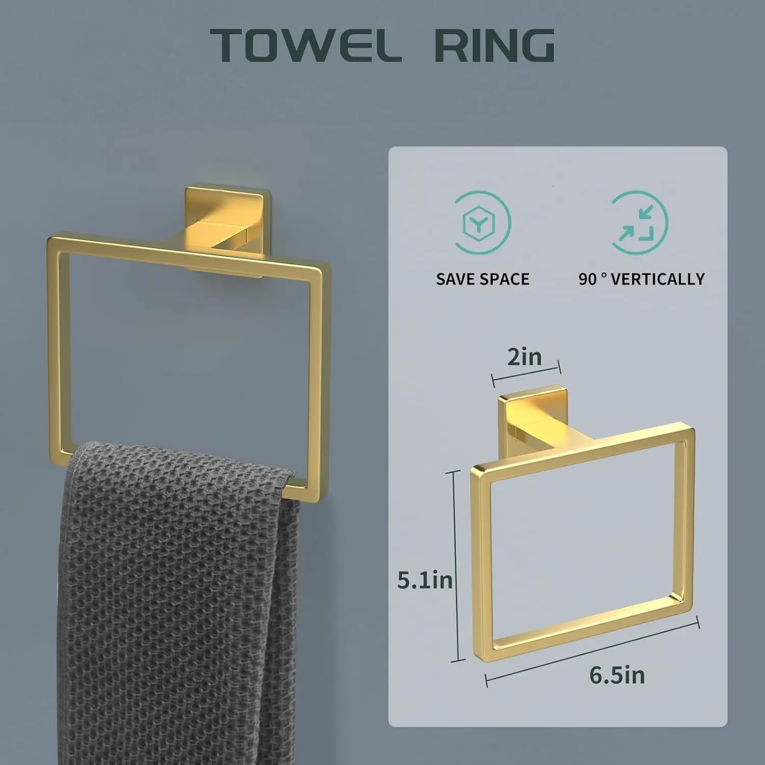 7 Piece Gold Bathroom Hardware Set with Brushed Gold Bathroom Accessories-Square 2 Towel Bars Towel Rack Stainless Steel