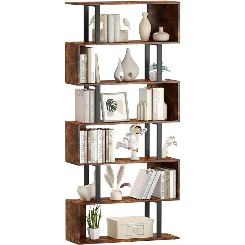 Description Picture 2 of itemYusong Geometric Bookcase, S Shaped Bookshelf 6-Tier Book Shelves for Bedroom, Modern Wood Decorative Display Shelf, Bown