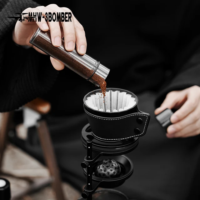 MHW-3BOMBER Coffee Dripper Coffee Maker Dripper For 1-2 Cup Pour Over Coffee Brewer WIth PU Leather Barista Tool For Travel Camp