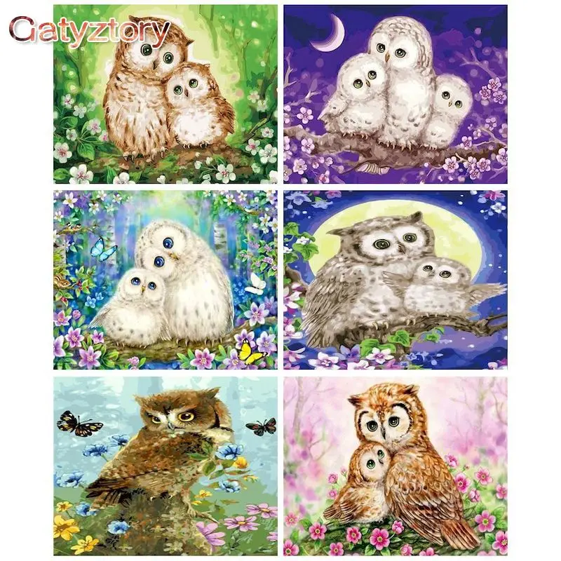 

GATYZTORY Painting By Numbers For Adults Cute Owl Animal Paints Kits DIY Framed Wall Art Decor Drawing Canvas Acylic Pigment