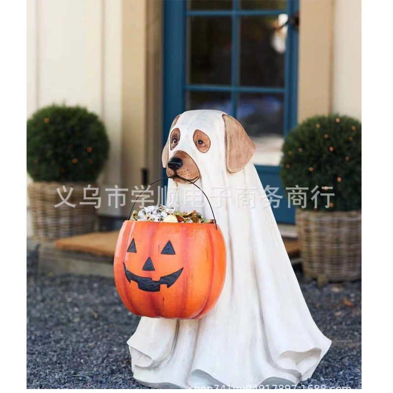 

Halloween Outdoor Pumpkin Candy Bowl Statue Ghost Dog Sculpture Resin Crafts Ornaments Suitable for Storage Candy Biscuit 2022