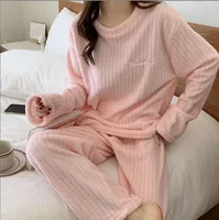 Ensemble de vêtements de nuit en flanelle épaisse, vêtements chauds pour la maison, vêtements d'extérieur pour femmes, deux pièces, robe de nuit, pyjama confortable, automne-hiver 2