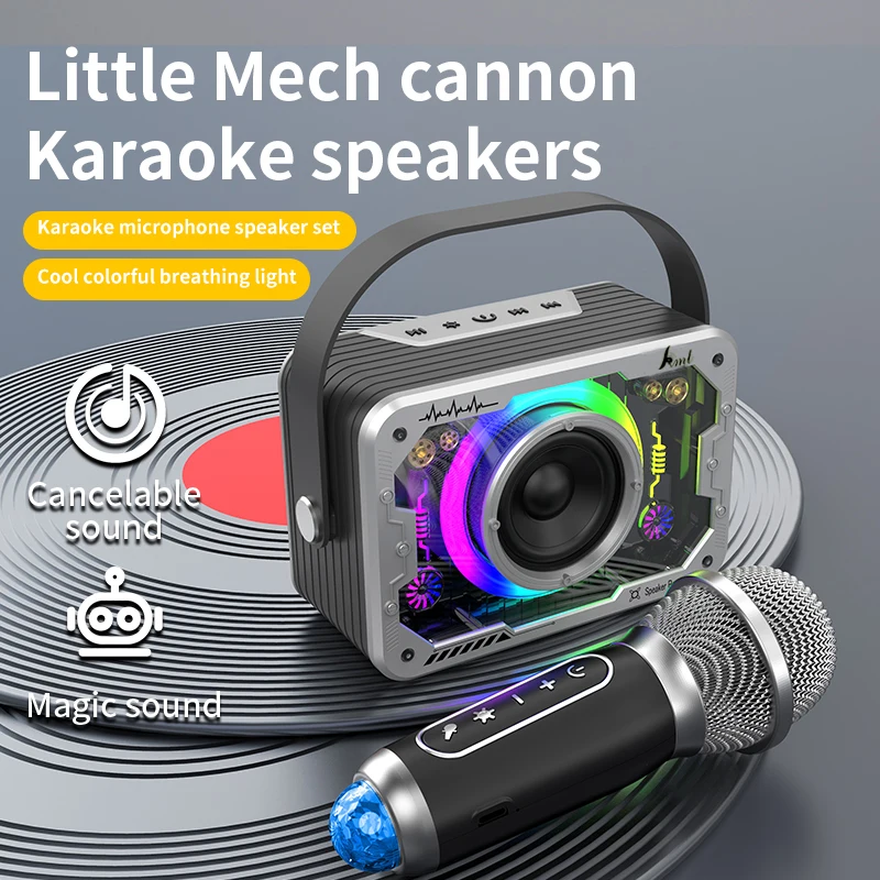 

New Mecha Bluetooth speaker for home outdoor singing, portable bass wireless karaoke speaker microphone, small home KTV set