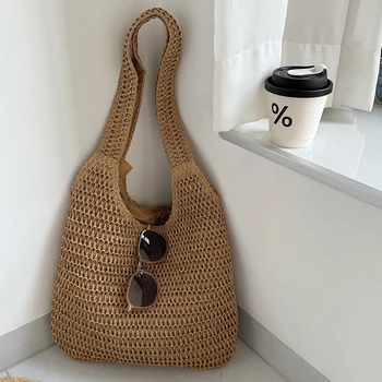 Fashion Rattan Women Shoulder Bags Woven Female Handbags Large Capacity Summer Beach Straw Bags Casual Tote Purses 1