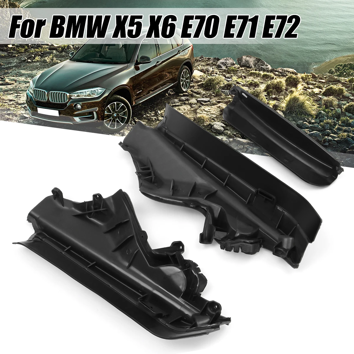3x Car Engine Upper Compartment Partition Panel Set For BMW X5 X6 E70 Black Plastic 51717169419 51717169420 51717169421