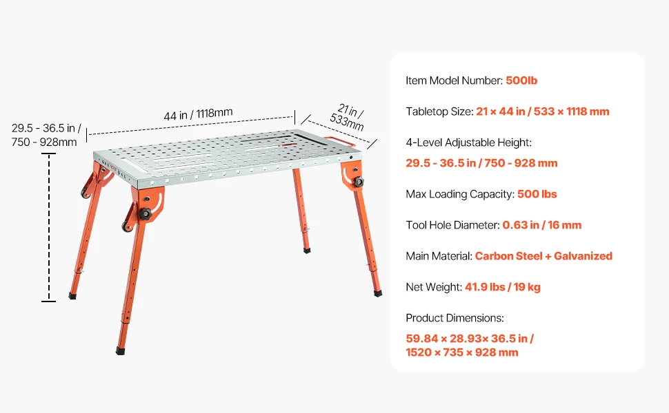 SucceBuy Foldable Welding Table 500 LBS Capacity Welding Workbench 4-Level Adjustable Height Carbon Steel Work Table for Repair
