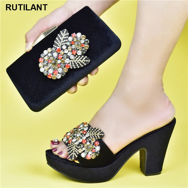 

New Arrival Italian Shoes and Bags Matching Set Decorated with Rhinestone Platform Heels Wedding Shoes Bride High Heels Women