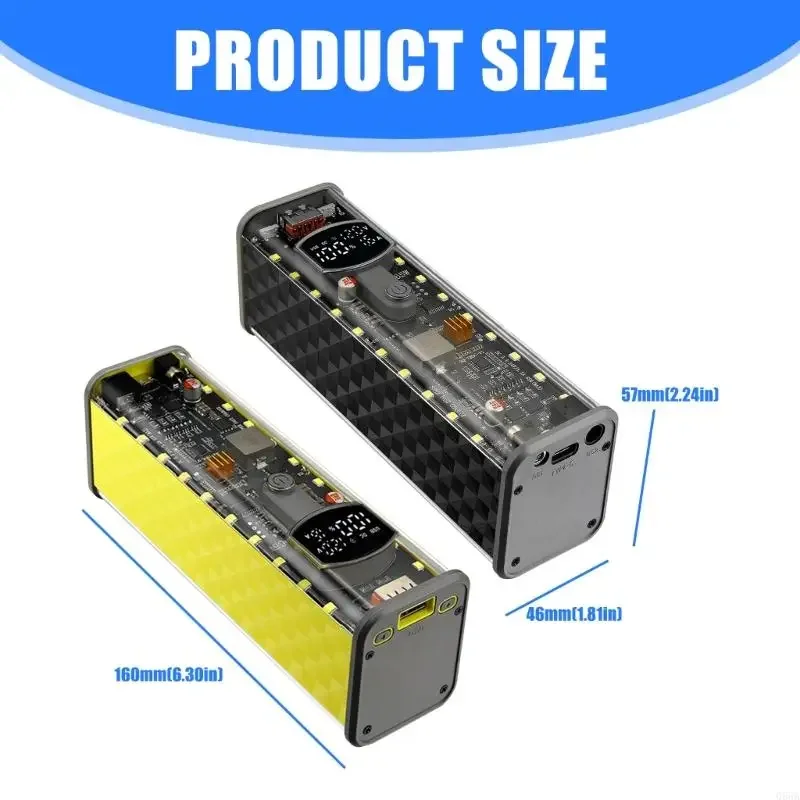 J60A 소형 65W 충전식 보조베터리 케이스 홀더 8슬롯 디자인 8Pcs 18650 배터리 상자 야외 및 여행에 이상적