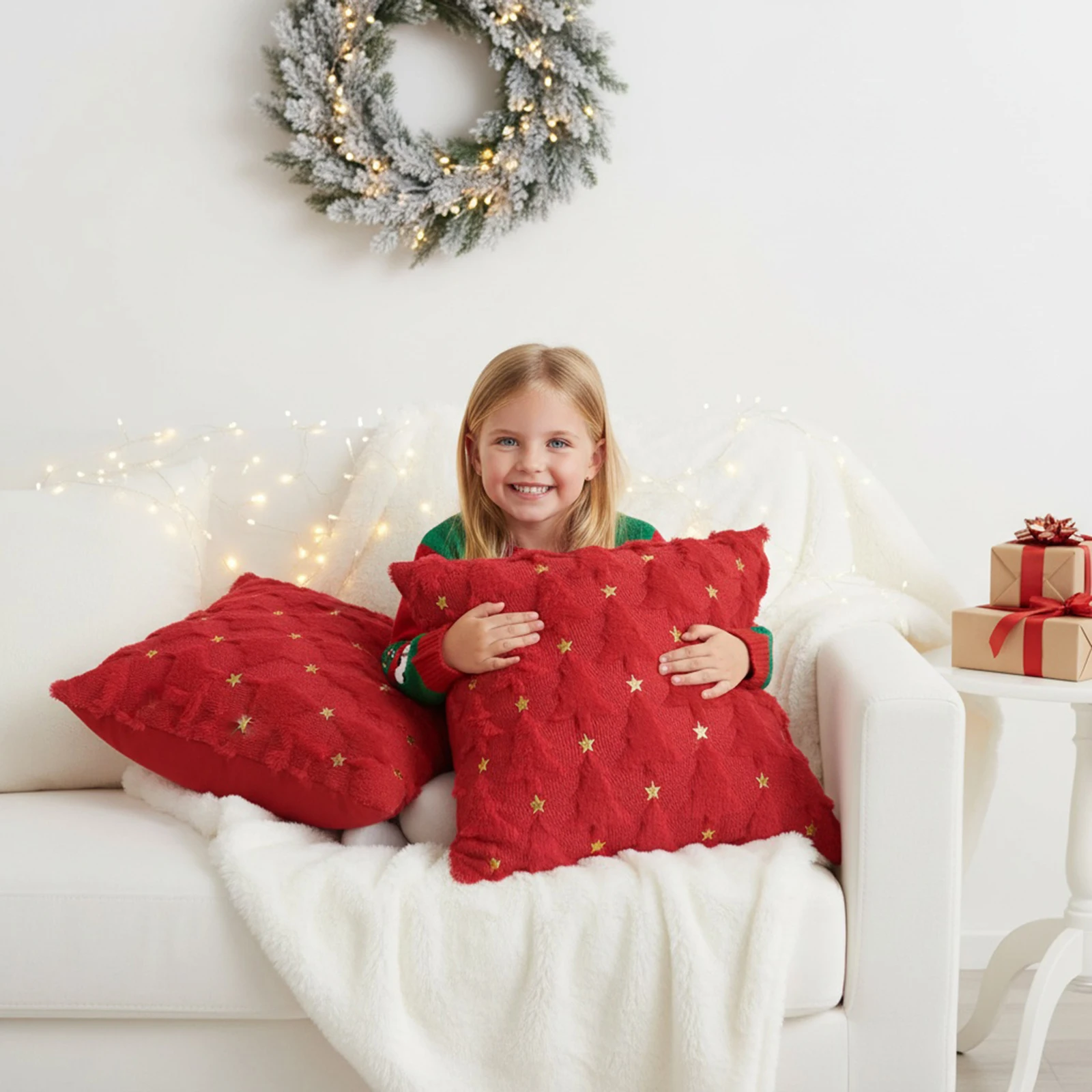 크리스마스 트리 쿠션 커버 귀여운 18x18 인치 2개 세트 침실 소파 휴일 축제용 쿠션 커버