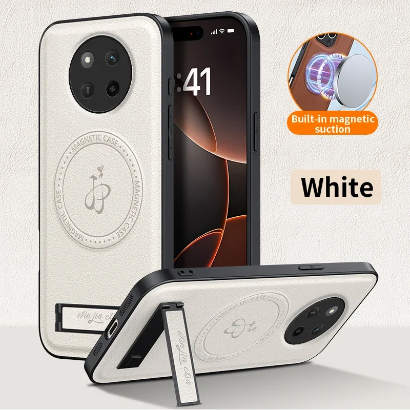 Leather Stand Case with Magnetic Closure and Wireless Charging Compatibility, Shockproof Design - Protective Camera Shell
