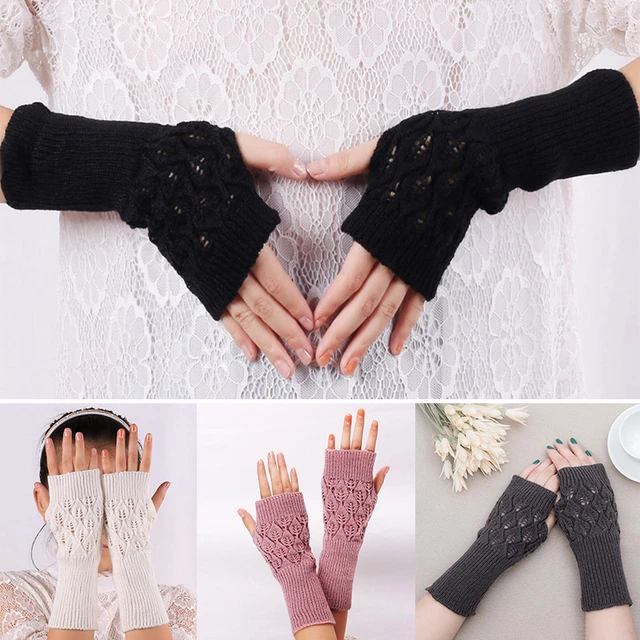 Guantes de medio Dedo de punto para hombre y Mujer, mitones elásticos sin  dedos, color negro sólido y gris, Invierno - AliExpress