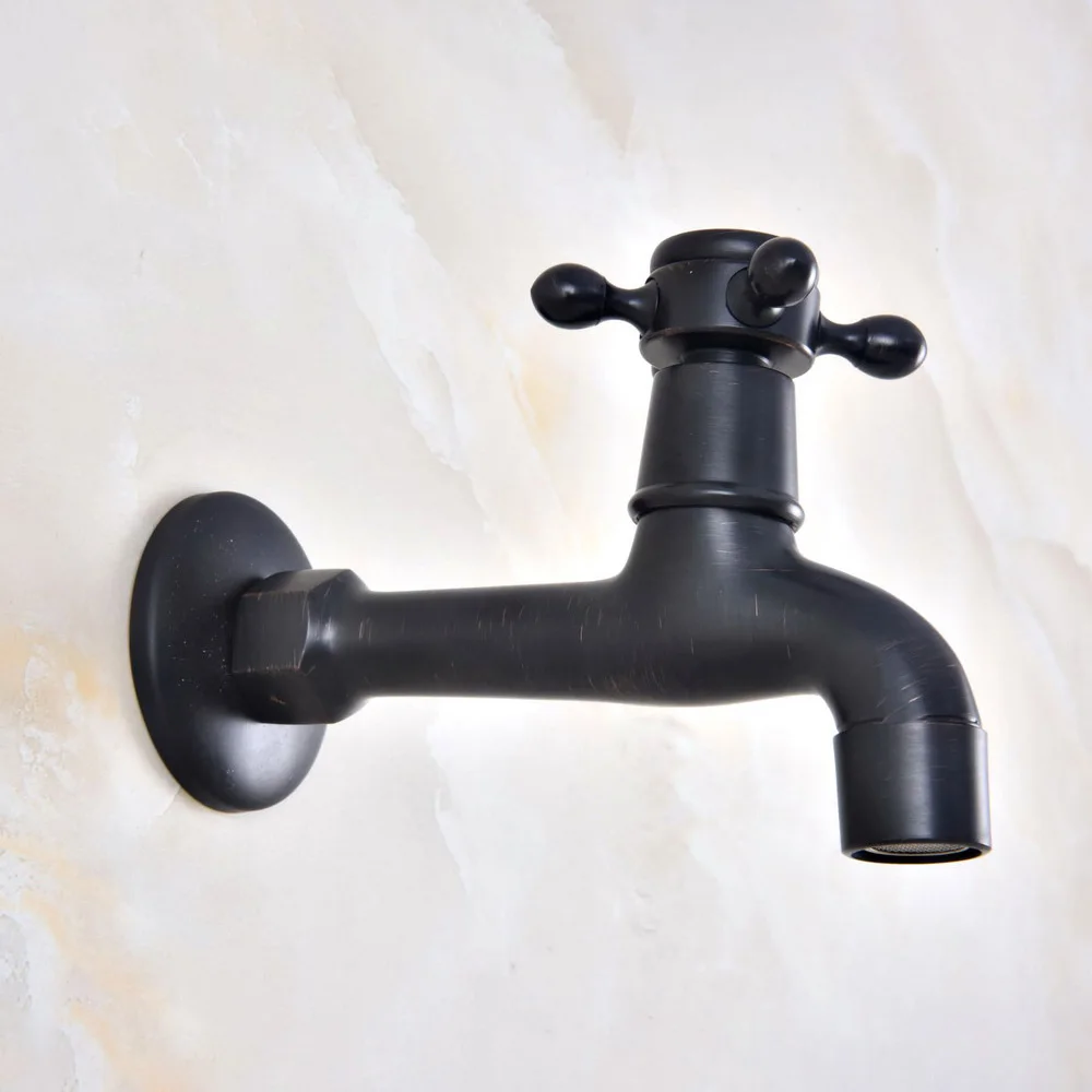 Black Oil Rubbed Brass Cross Handle Wall Mount Mop Pool Water Tap Faucet Single Handle Cold Water Faucet zav346 water tap faucet