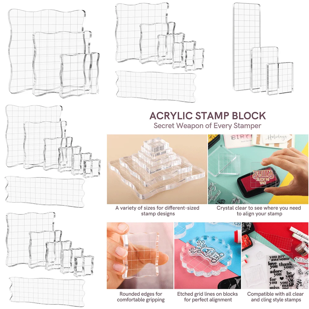 Stempelblock-Set in verschiedenen Größen, transparentes Acryl mit Gitterlinien, Stempelblock-Stempelwerkzeuge für DIY-Scrapbooking, Basteln, Kartenherstellung – Detail 3