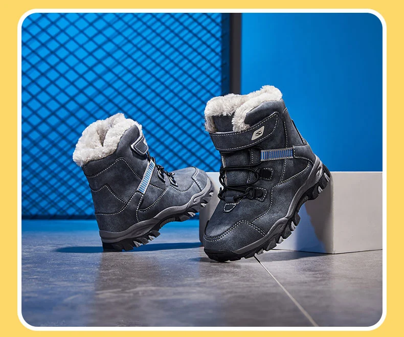 Winter Schnee Warme Pelz Jungen Sneaker Gummi Wandern Schuh Mode Kinder Schuhe Wasserdichte Leder Stiefel Kinder_voghion.com