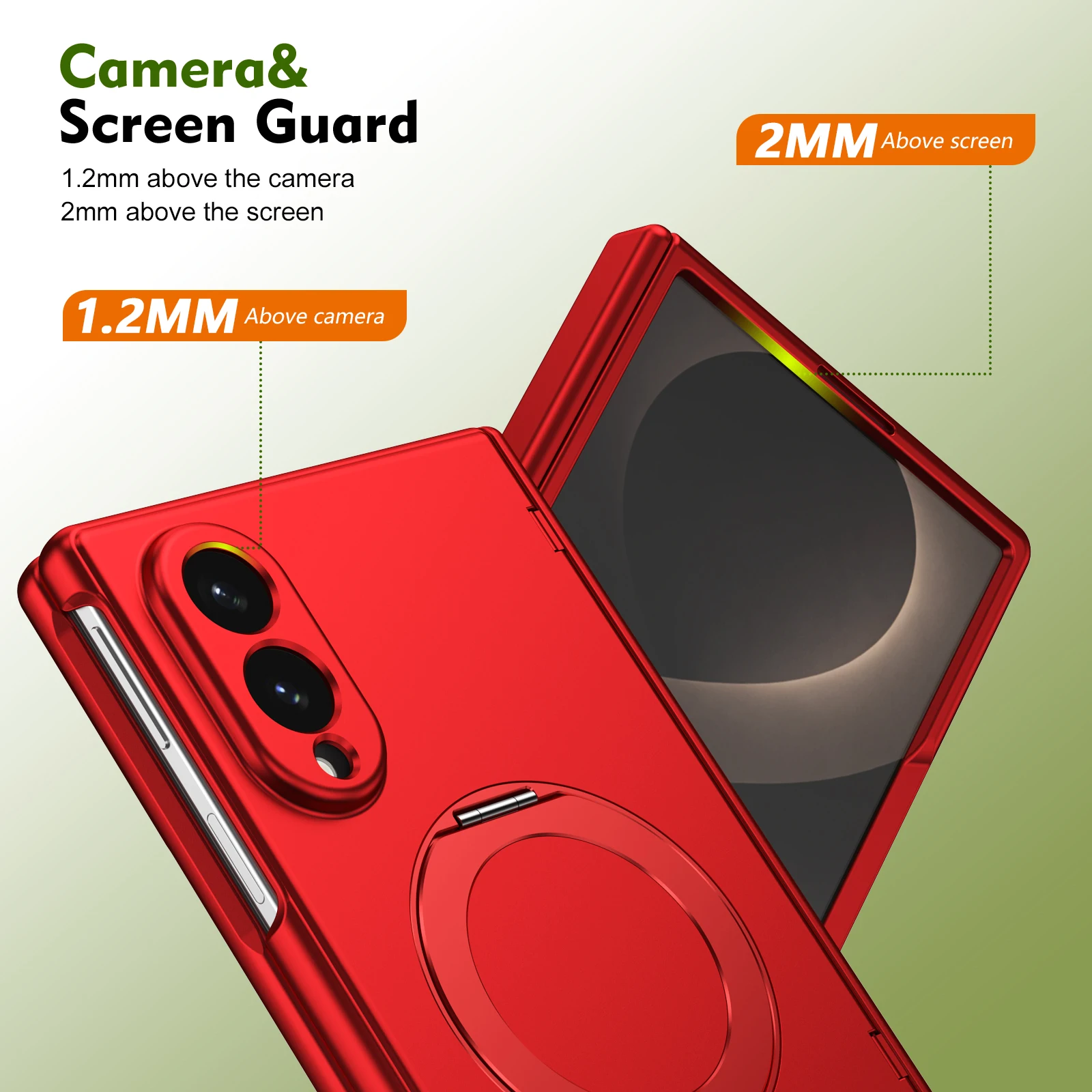 Premium Protective Case with Front Screen Protector, Hinge Guard, Magnetic Ring & Metal Kickstand