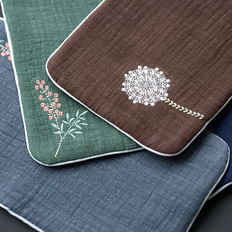 Cotton and Linen Thickened Tea Towel Absorbent Embroidered Tea Towel Custom Tea Table Rag Cloth Tea Cloth Tea Ceremony Supplies