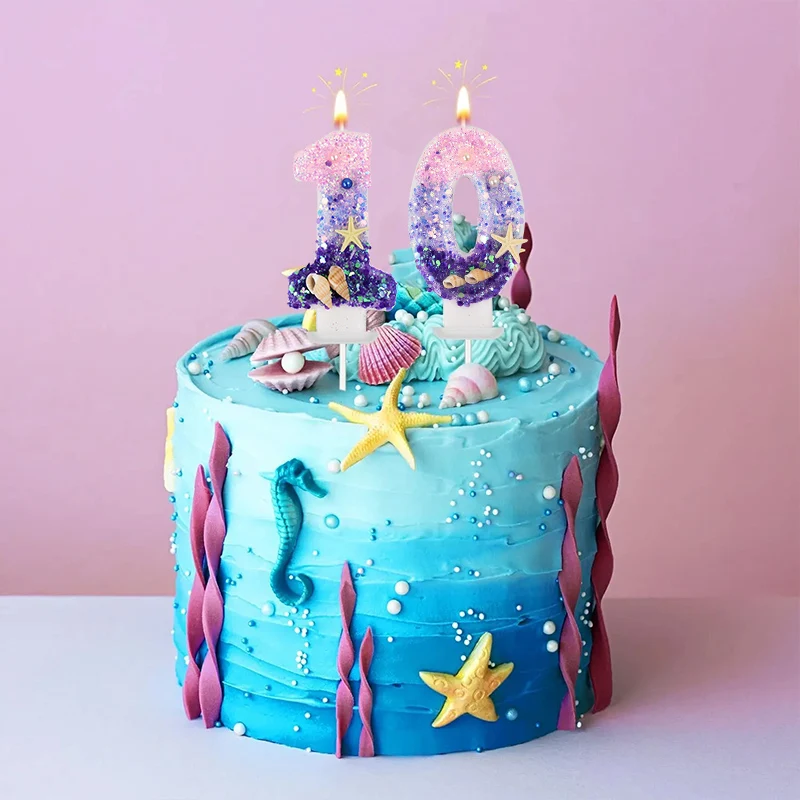 Description Picture 5 of item1pc Girl Birthday Number Candle Cake Topper Purple Starfish Kid Baby One Year Old Dessert Decor Mermaid Theme Party DIY Supplies