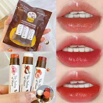 색상 변경 립 밤 과일 립스틱 입술 틴트 메이크업, 오래 지속되는 모이스처라이징 립 글로스 스킨 케어 화장품, 4 가지 색상, 1/3 개 세트