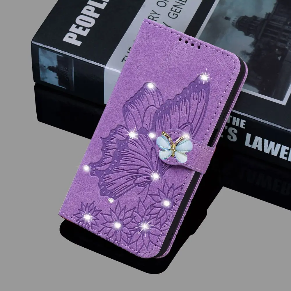 Sparkling Butterfly 3D Leather Flip Wallet Case