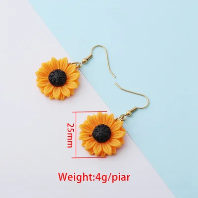 Earrings Flower Ear Hook Yellow Big Earrings Korea Temperament Net Red Personality Exaggerated Earrings Summer Wild