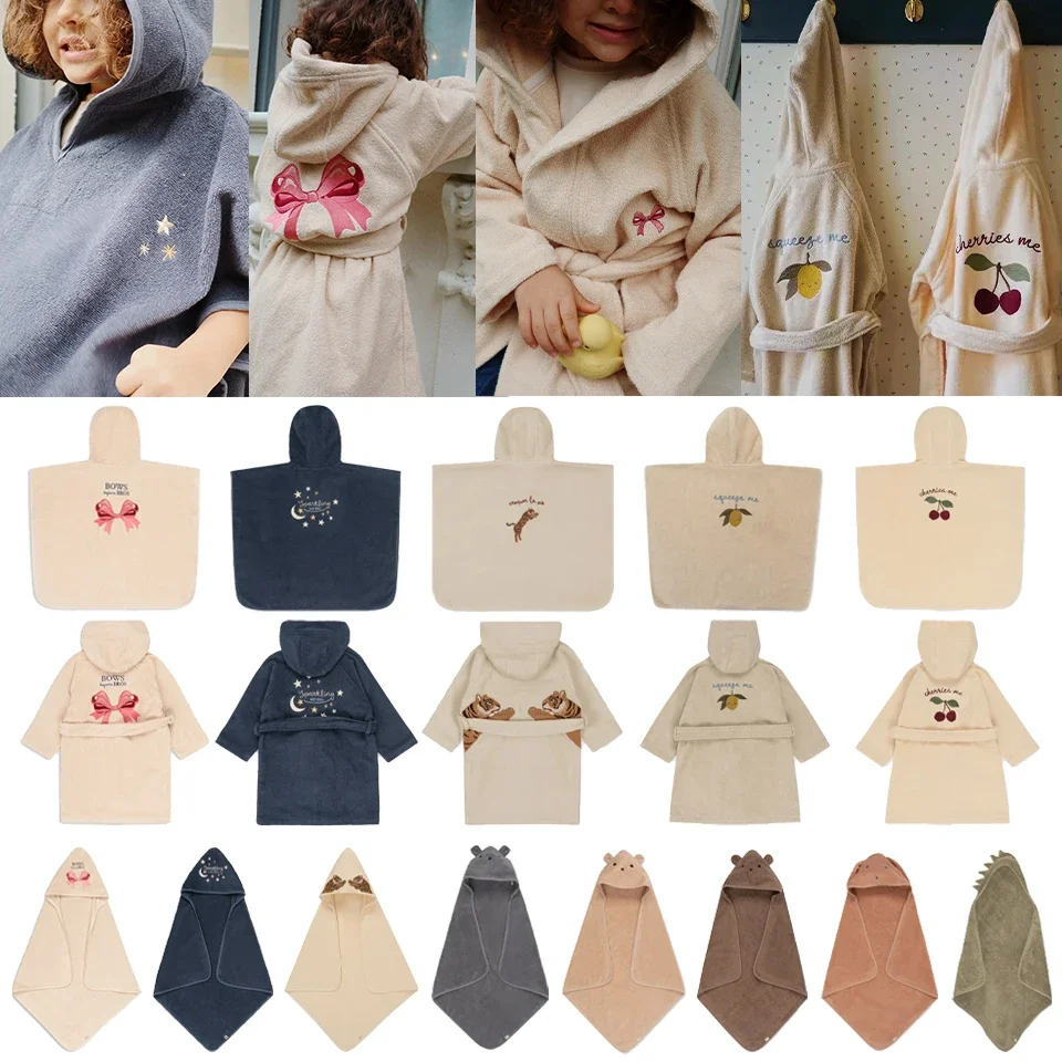 Bathrobe Kids New KS Brand Cherry Print Baby Swimming Robe Hooded Towels Girls Clothes Boys Sleepwear Kimono Children tops