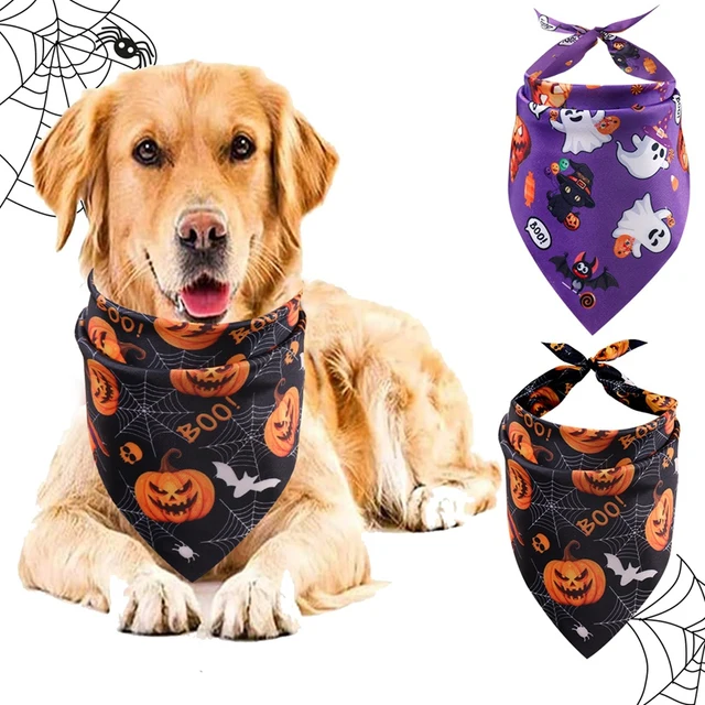 2pcs Halloween Dog Bandanas Pumpkin Ghost Dog Triangle Scarf Pet Bibs Halloween Dog Bibs Bandanas For Dog Accessoires