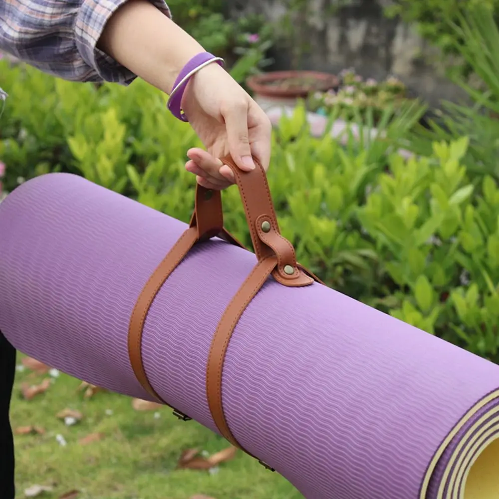 1Pc Durable Adjustable Pu Leather Blanket Carrying Strap Belt With Handle For Picnic Travel Rug Carry Yoga Mat 5