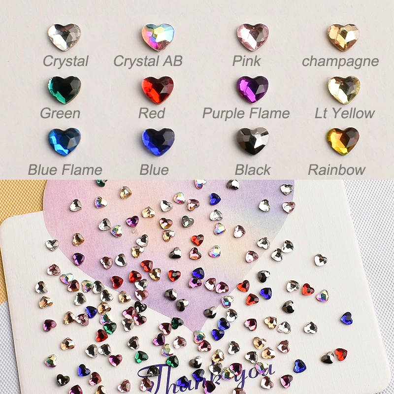 

100pcs Mini Heart Shape Nail Art Rhinestone Flat Back Crystal Glass Mix Color Fingernail Decorative Accessories 3mm