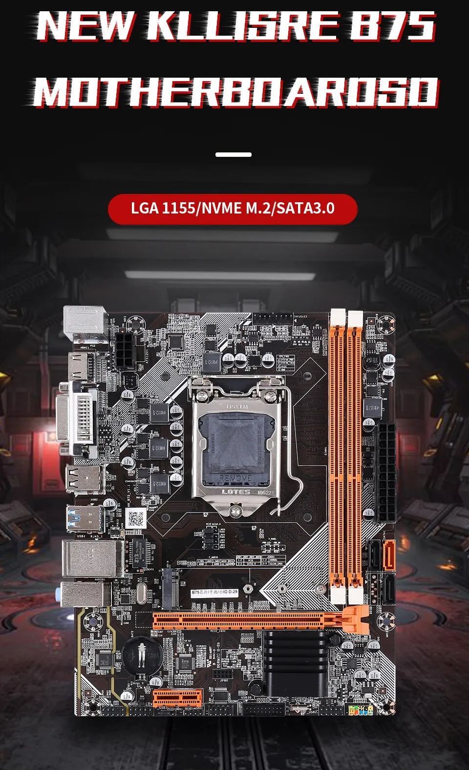 Kllisre B75 Desktop Moederbord M.2 LGA 1155 voor I3 I5 I7 CPU Ondersteuning DDR3 Geheugen