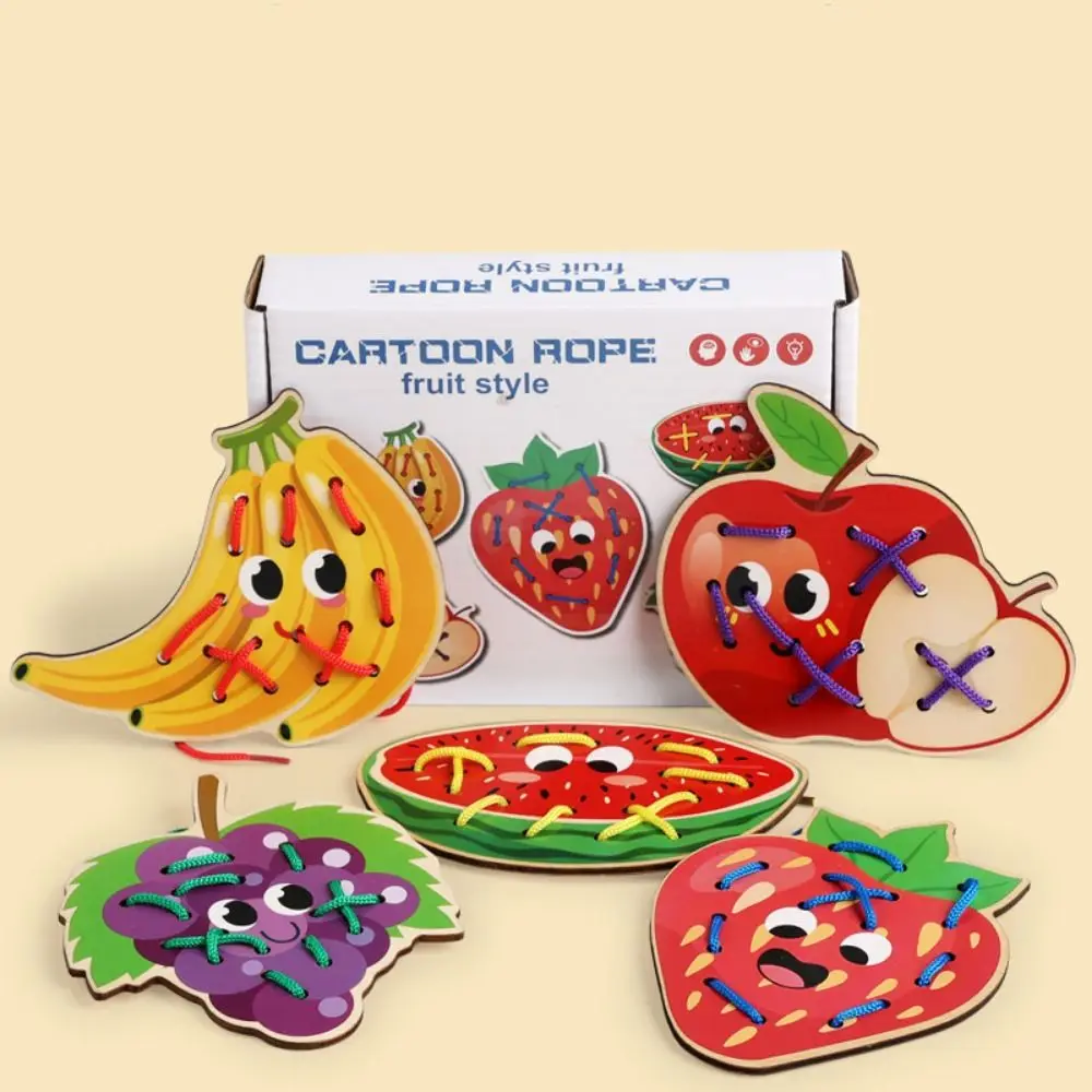 Educational Fruit Threading Toys Hand-eye Coordination Fine Motor Skill Wooden Lacing Toy Early Learning Wear Rope