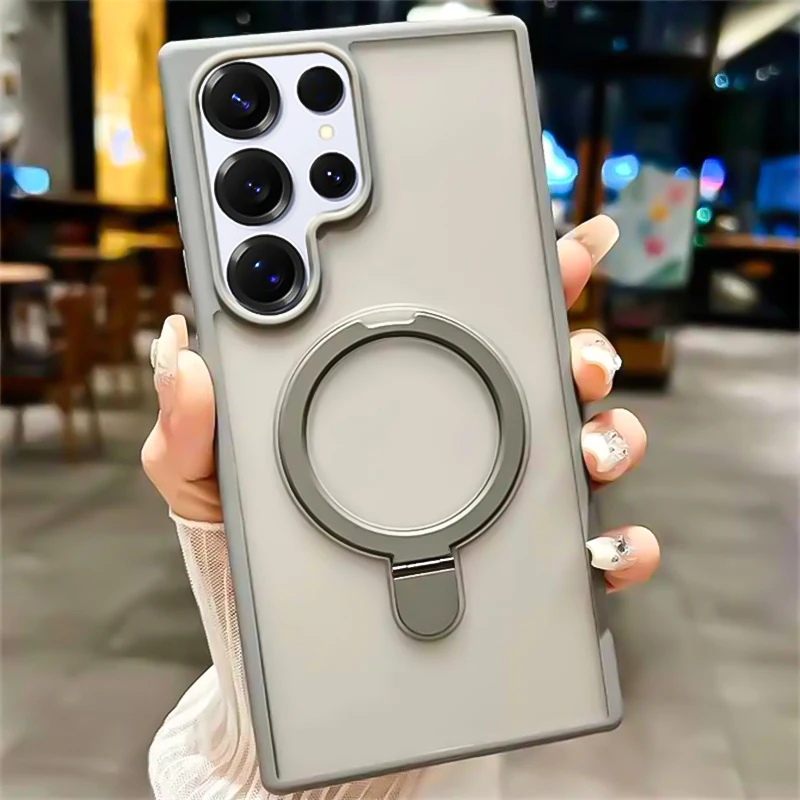 Luxury Matte Translucent Phone Case with Magnetic Metal Ring Bracket Cover