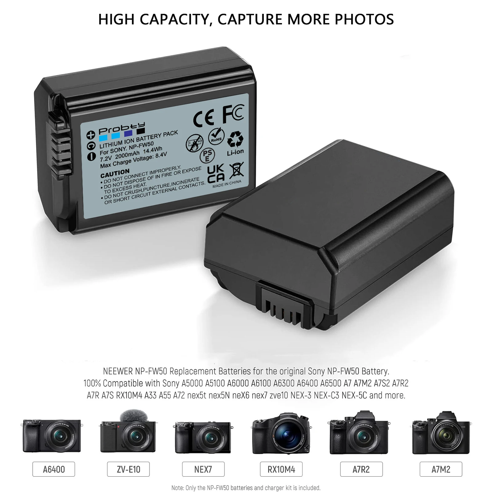 2000mAh NP-FW50 NP FW50 Battery For Sony ZV-E10 A6000 A6400 A6300 A6500 A7 A7II A7RII A7SII A7S A7S2 A7R rechargeable battery,sony battery,camera battery