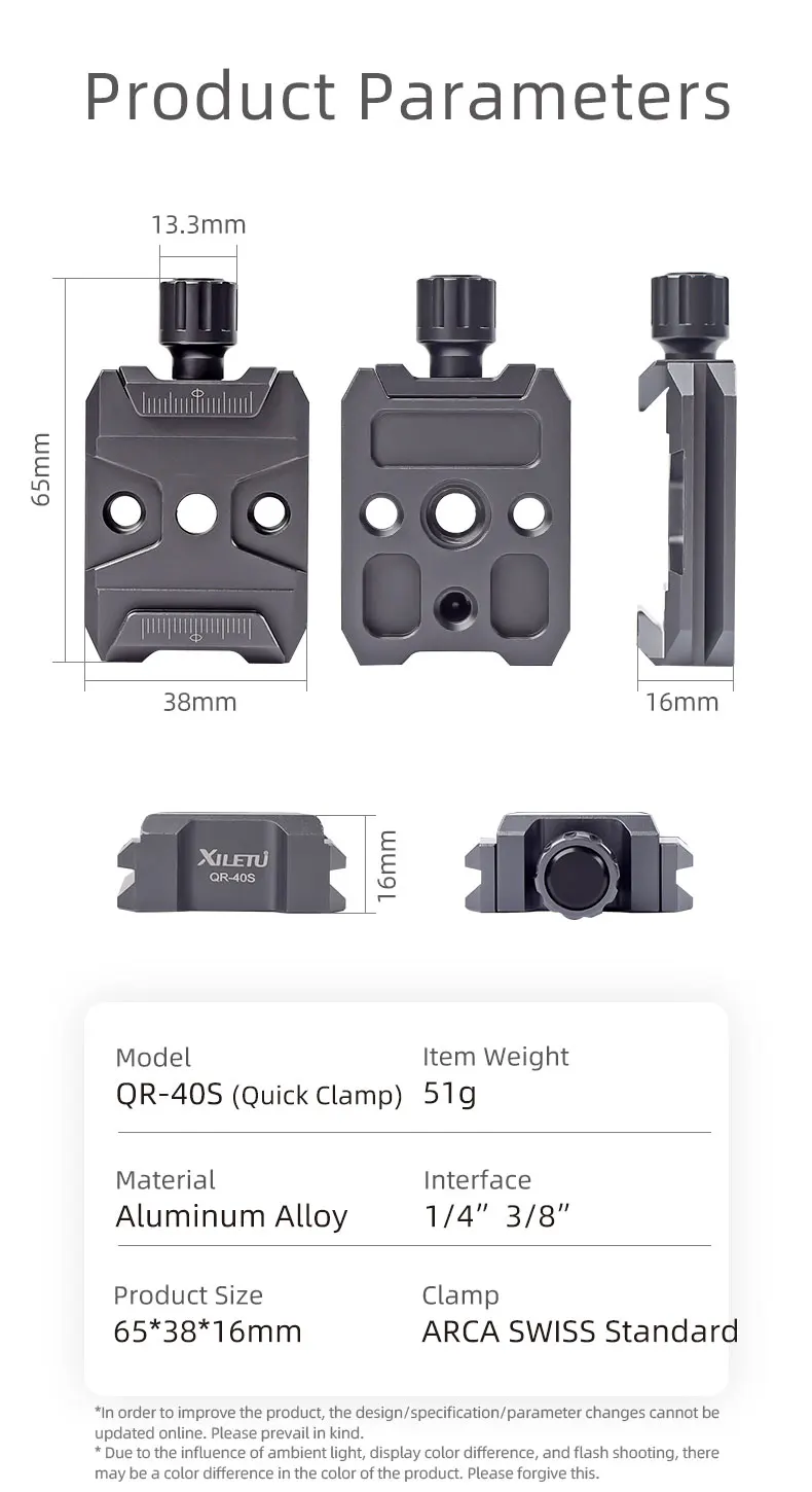 Quick Release Clamp XILETU QR40S ARCA Style Ronin SC for DJI Ronin S / Ronin SC
