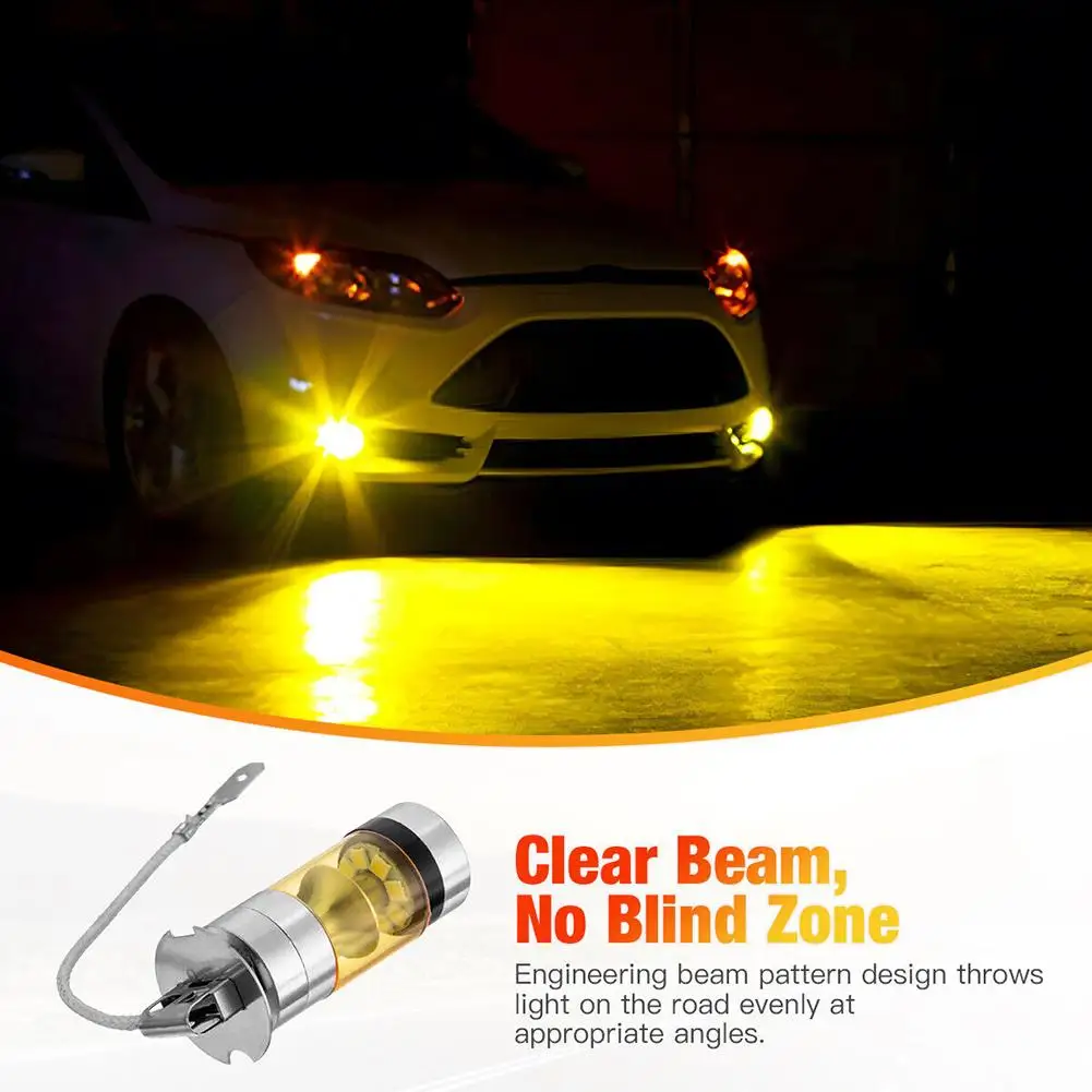 H3 Led Fog Light Bulbs Yellow 4300k 5000lm High Power Super Bright 2 Pack for Drl Fog Light Lamp Replacement H3 Lamp led bulb,led fog light