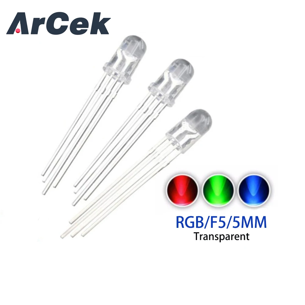 20 Pz F5 Multicolore 4Pin 5Mm Rosso Verde Blu Rgb Trasparente Led Diodo Luce Lampada Tricolore Rotondo Comune Anodo Led 5Mm Emissione