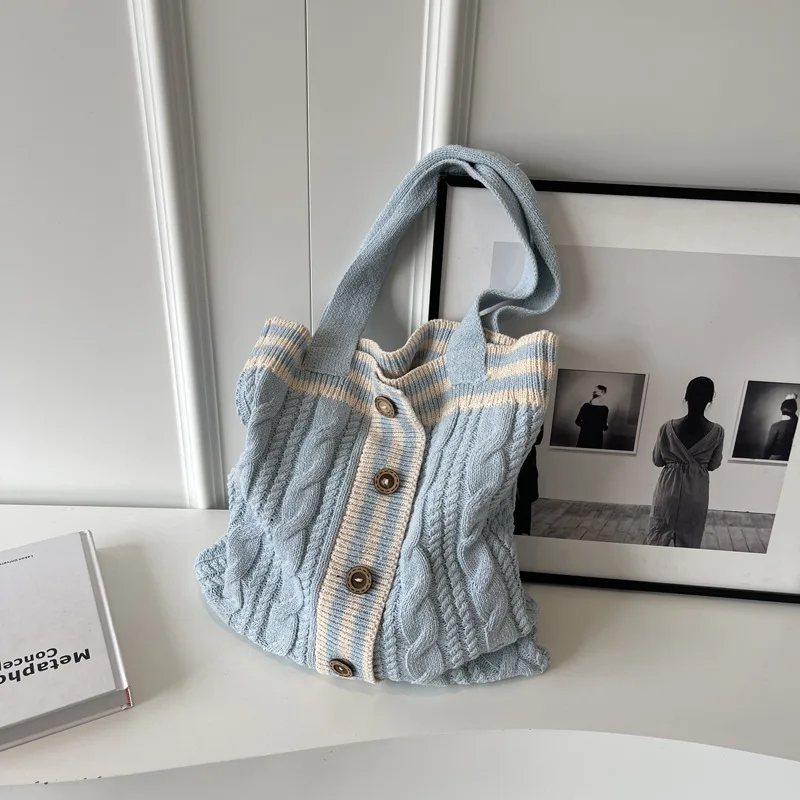 

Женская трикотажная сумка через плечо, японская дорожная сумка-шоппер, женские дизайнерские сумки на пуговицах, Женская Вместительная дорожная сумка-тоут, кошелек