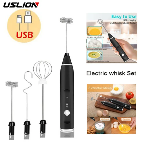 USLION 전기 우유 거품기 우유 거품기, USB 충전식 커피 거품기 믹서, 휴대용 계란 비터, 폼 메이커 블렌더 도구 2