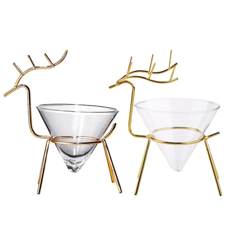 

Metal Deer Glass Desktop Holder Stemless Martini Glasses for Creative Caviar Bowl Stemless Cocktail Glass for Restaurant